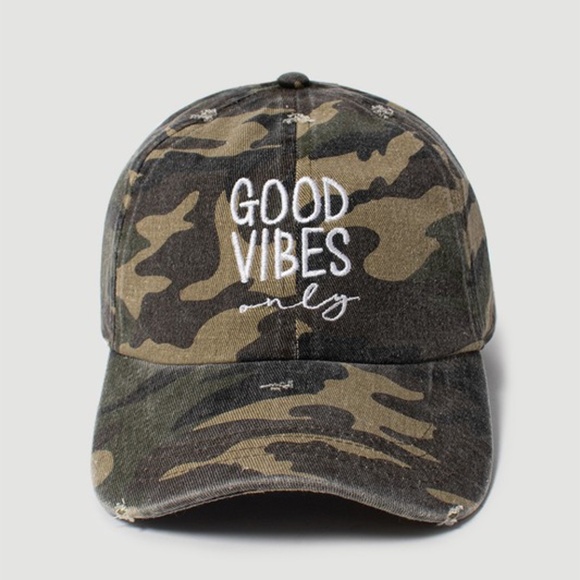 Good Vibes Only Green Olive Camouflage Camp Army Baseball Cap Hat Women's Casual - Picture 1 of 2